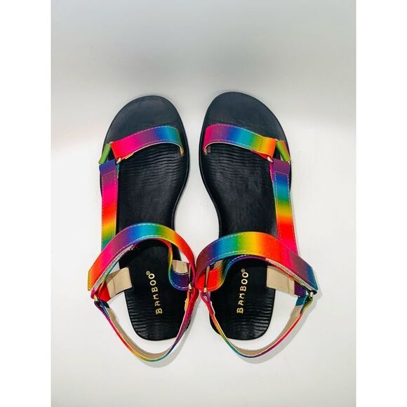 Bamboo Women's Fulmoon-69 Fabric Strap Sandal in Rainbow Size 6 New - Picture 8 of 9